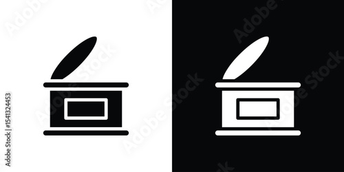 Canned food icon in flat black solid vector set
