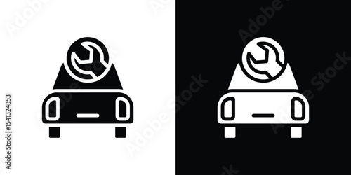 Car repair icon in flat black solid vector set