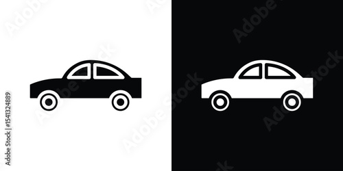 Car side view icon in flat black solid vector set