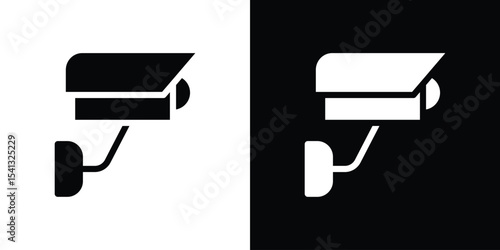 CCTV icon in flat black solid vector set