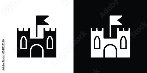 Castle icon in flat black solid vector set