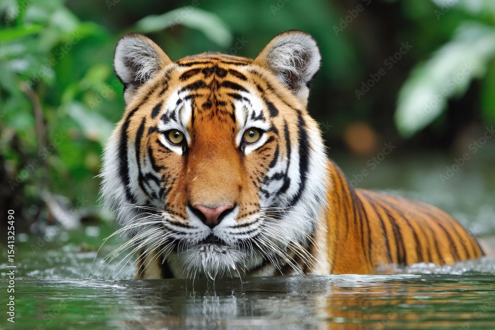 Obraz premium Majestic tiger relaxing in the jungle river
