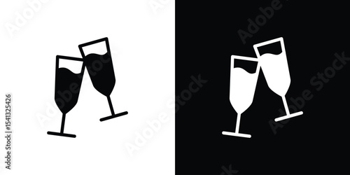 Champagne Glass icon in flat black solid vector set