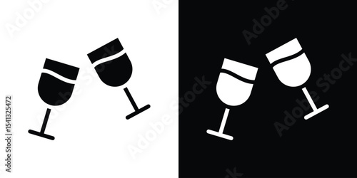 champagne glasses icon in flat black solid vector set