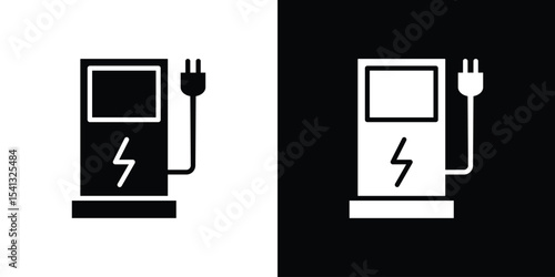 Charging station icon in flat black solid vector set