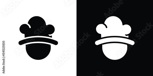 Chef icon in flat black solid vector set