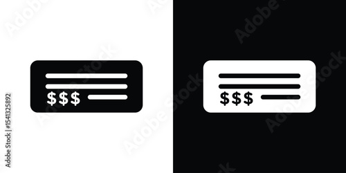 Cheque icon in flat black solid vector set