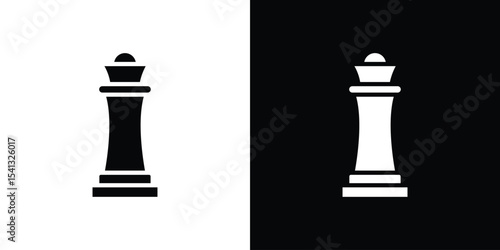 Chess queen icon in flat black solid vector set