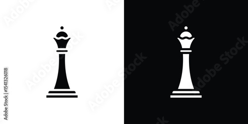 Chess queen icon in flat black solid vector set