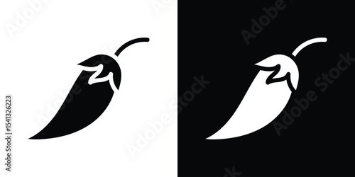 Chili icon in flat black solid vector set