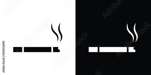 Cigarette icon in flat black solid vector set