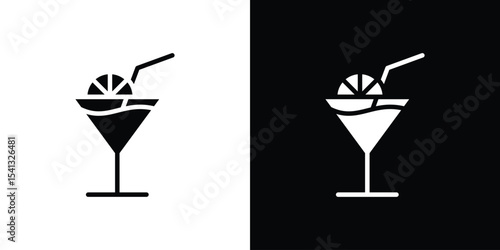 Citrus Glass icon in flat black solid vector set