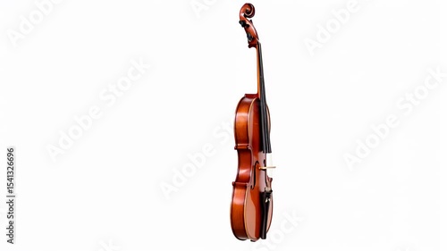  A polished classic violin with rich amber varnish stands isolated against a bright white background perfect for musical projects.