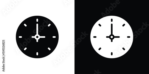 Clock face icon in flat black solid vector set