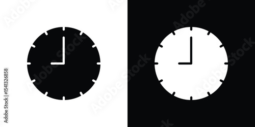 Clock icon in flat black solid vector set