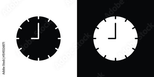 Clock nine icon in flat black solid vector set