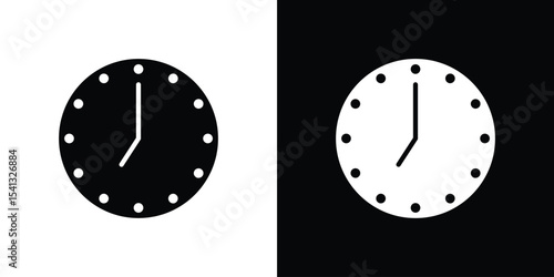 Clock seven icon in flat black solid vector set