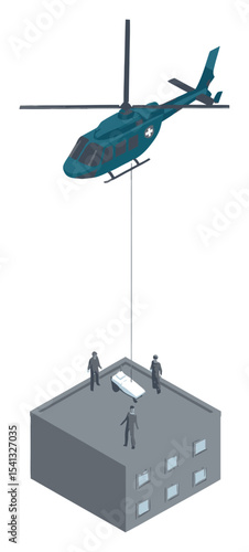 Helicopter Rescue Operation with Medical Team and Patient on Roof