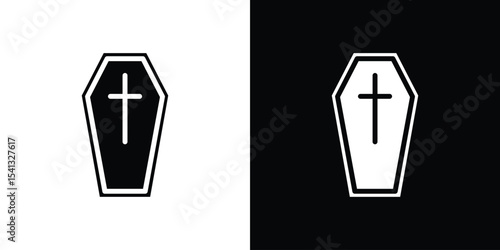 Coffin icon in flat black solid vector set
