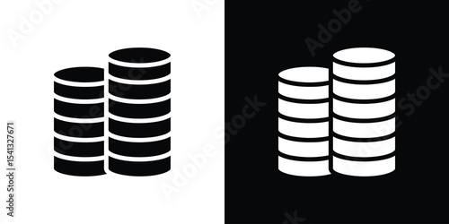 Coins stack icon in flat black solid vector set