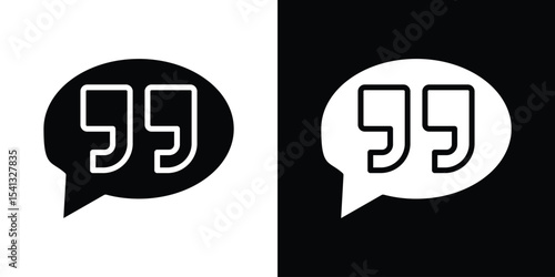 Comment quote icon in flat black solid vector set