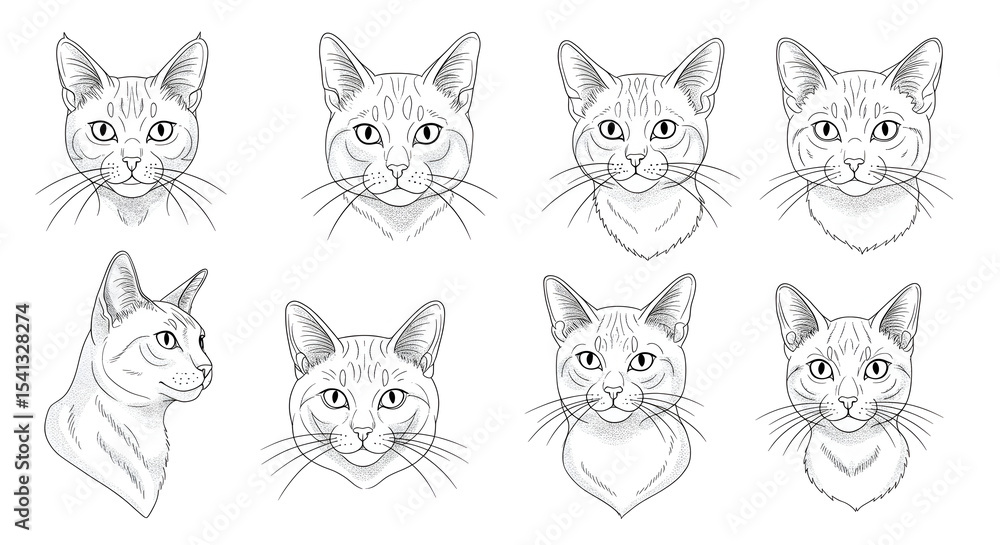 Obraz premium Detailed Black and White Cat Portraits in Various Poses and Expressions