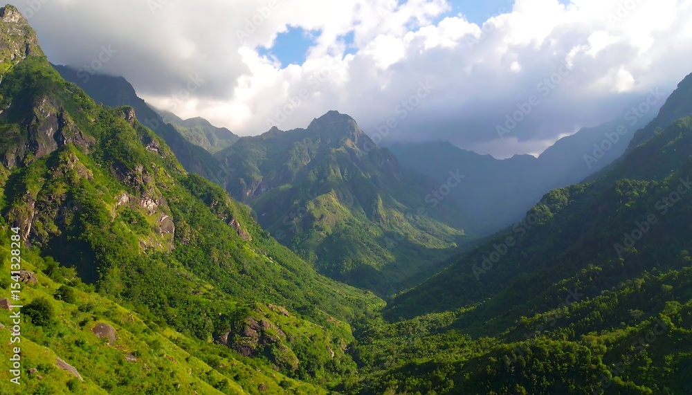 Fototapeta premium Lush Green Mountain Valley Landscape.