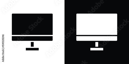 Computer screen icon in flat black solid vector set