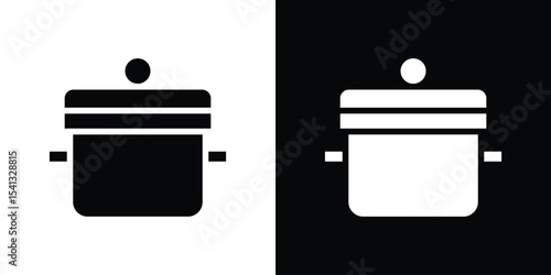 Cooking pot icon in flat black solid vector set