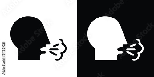 Cough icon in flat black solid vector set