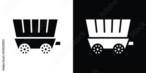 Covered wagon icon in flat black solid vector set