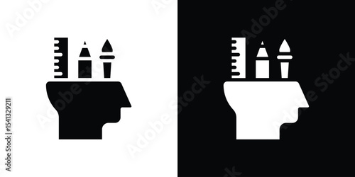 Creativity icon in flat black solid vector set