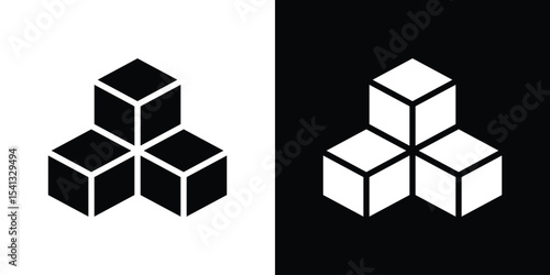Cubes icon in flat black solid vector set
