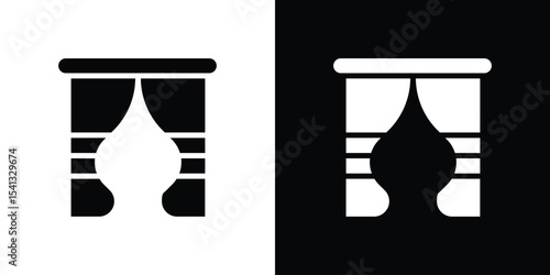 Curtains icon in flat black solid vector set
