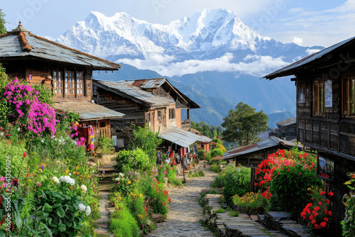 Picturesque ghale gaun village showcasing annapurna range in nepal
