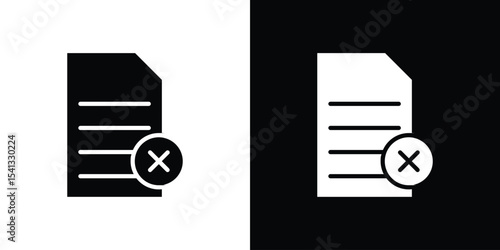 Delete Document icon in flat black solid vector set