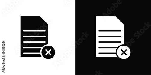 Delete Document icon in flat black solid vector set