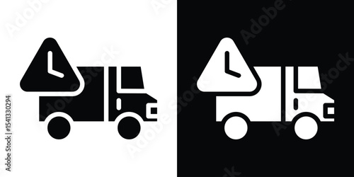 Delivery delay icon in flat black solid vector set