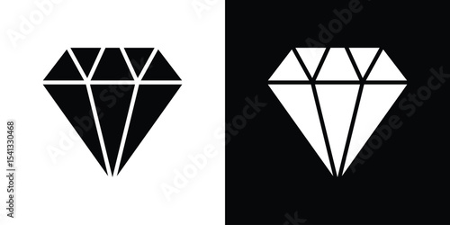 Diamond icon in flat black solid vector set