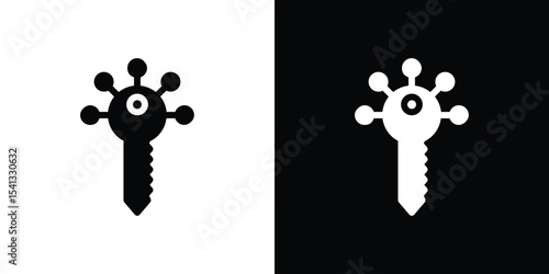 Digital key icon in flat black solid vector set