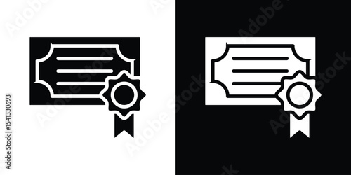 Diploma icon in flat black solid vector set