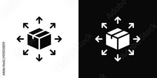 Distribution channel icon in flat black solid vector set