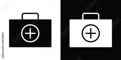Doctor bag icon in flat black solid vector set