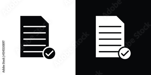 Document accept icon in flat black solid vector set