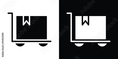 Dolly flatbed icon in flat black solid vector set
