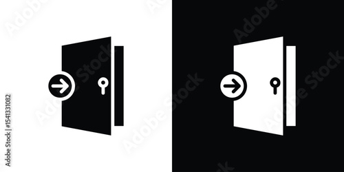 Door closed icon in flat black solid vector set