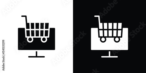 E commerce platform icon in flat black solid vector set