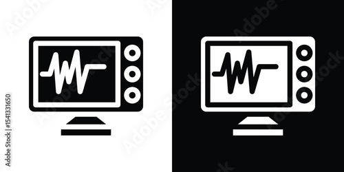 EKG monitor icon in flat black solid vector set