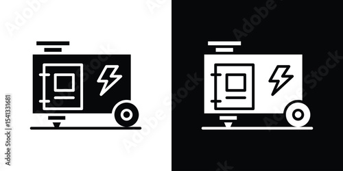 Electric generator icon in flat black solid vector set