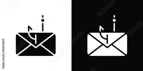 Email phishing icon in flat black solid vector set